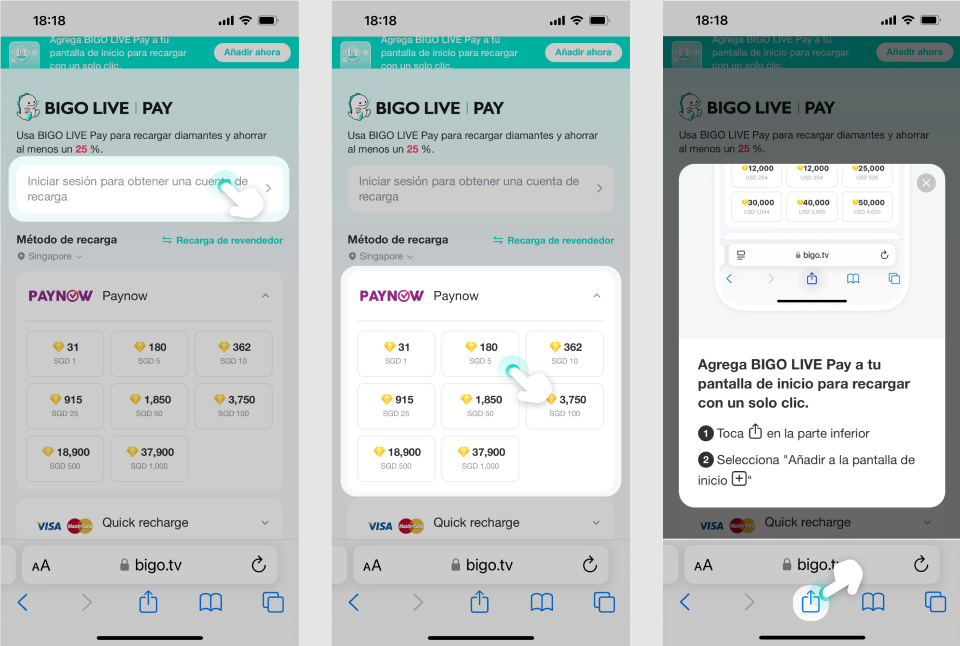 Proceso de recarga BIGO Live