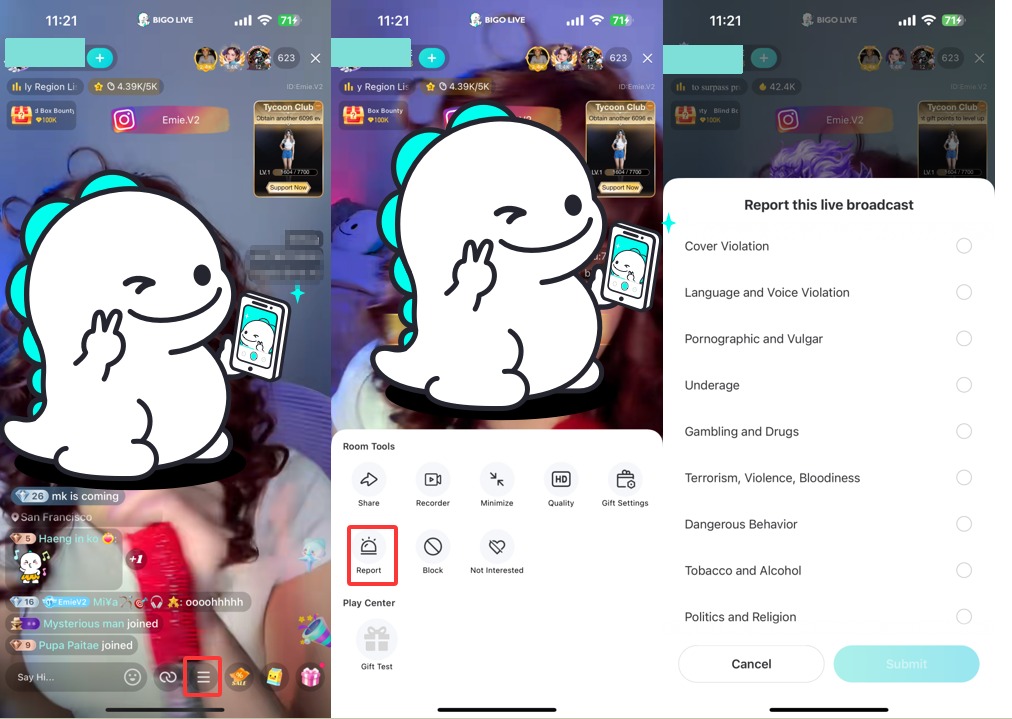 Cara melaporkan siaran langsung di Bigo Live