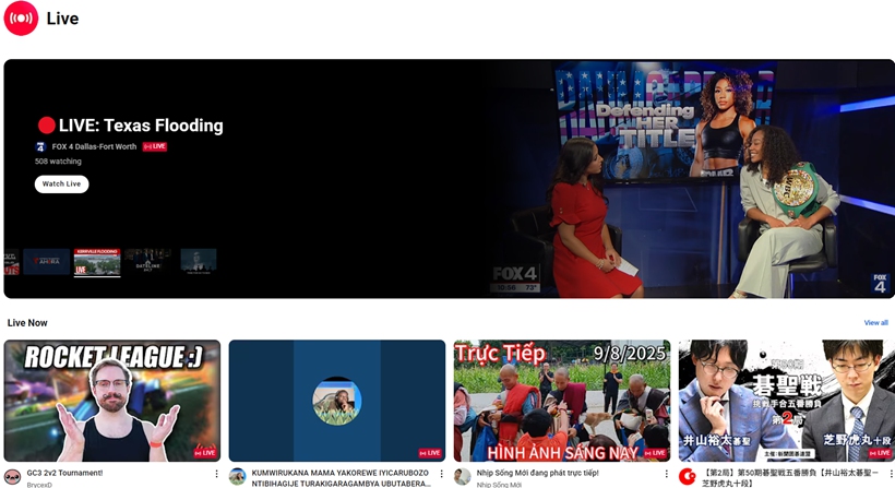 YouTube Live streaming interface